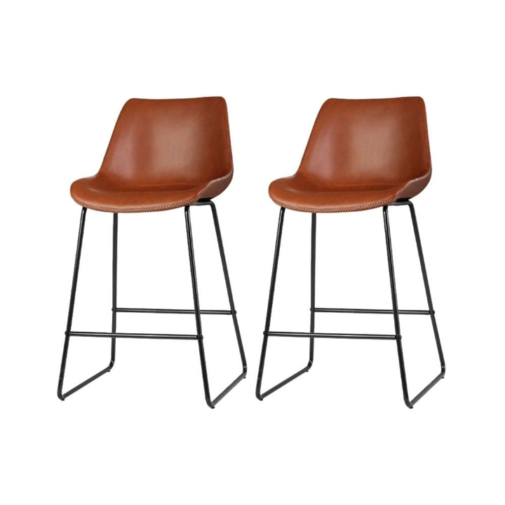 Bar Stools - Winston Leather Bar Stool (Set Of 2) Brown 70cm