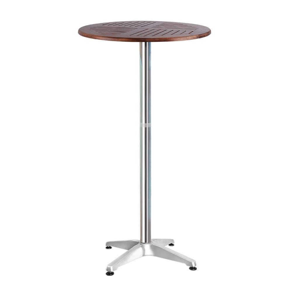 Bar Tables - Woody Aluminium Wooden Adjustable Height Round Bar Table 70/110cm