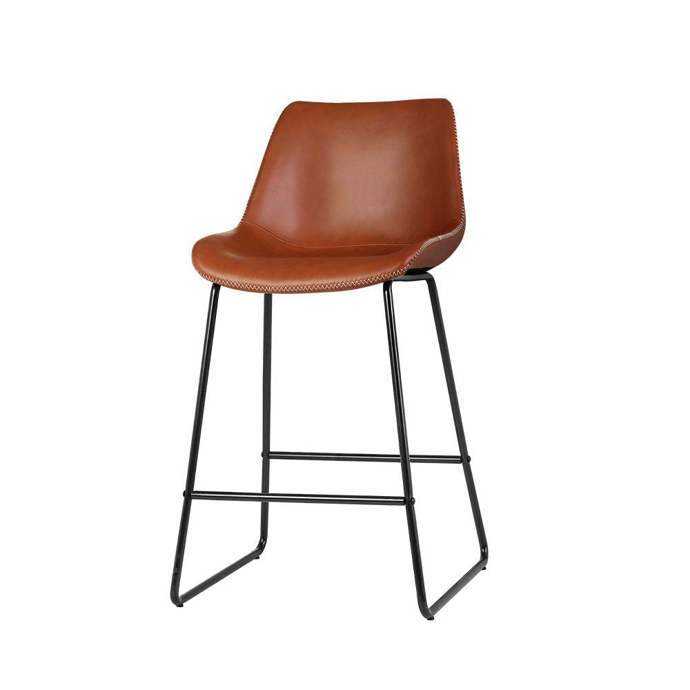 Furniture > Bar Stools & Chairs - Artiss Set Of 2 Bar Stools Kitchen Metal Bar Stool Dining Chairs PU Leather Brown