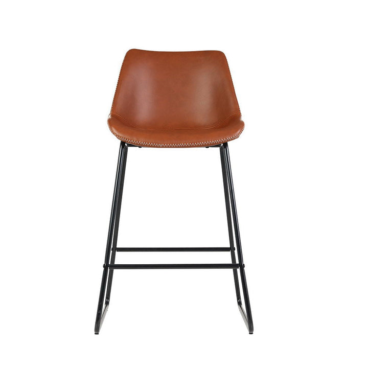 Furniture > Bar Stools & Chairs - Artiss Set Of 2 Bar Stools Kitchen Metal Bar Stool Dining Chairs PU Leather Brown