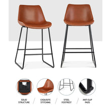 Load image into Gallery viewer, Furniture &gt; Bar Stools &amp; Chairs - Artiss Set Of 2 Bar Stools Kitchen Metal Bar Stool Dining Chairs PU Leather Brown