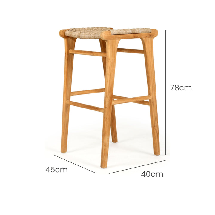 Kai Wooden Bar Stool Backless Washed Grey 75cm