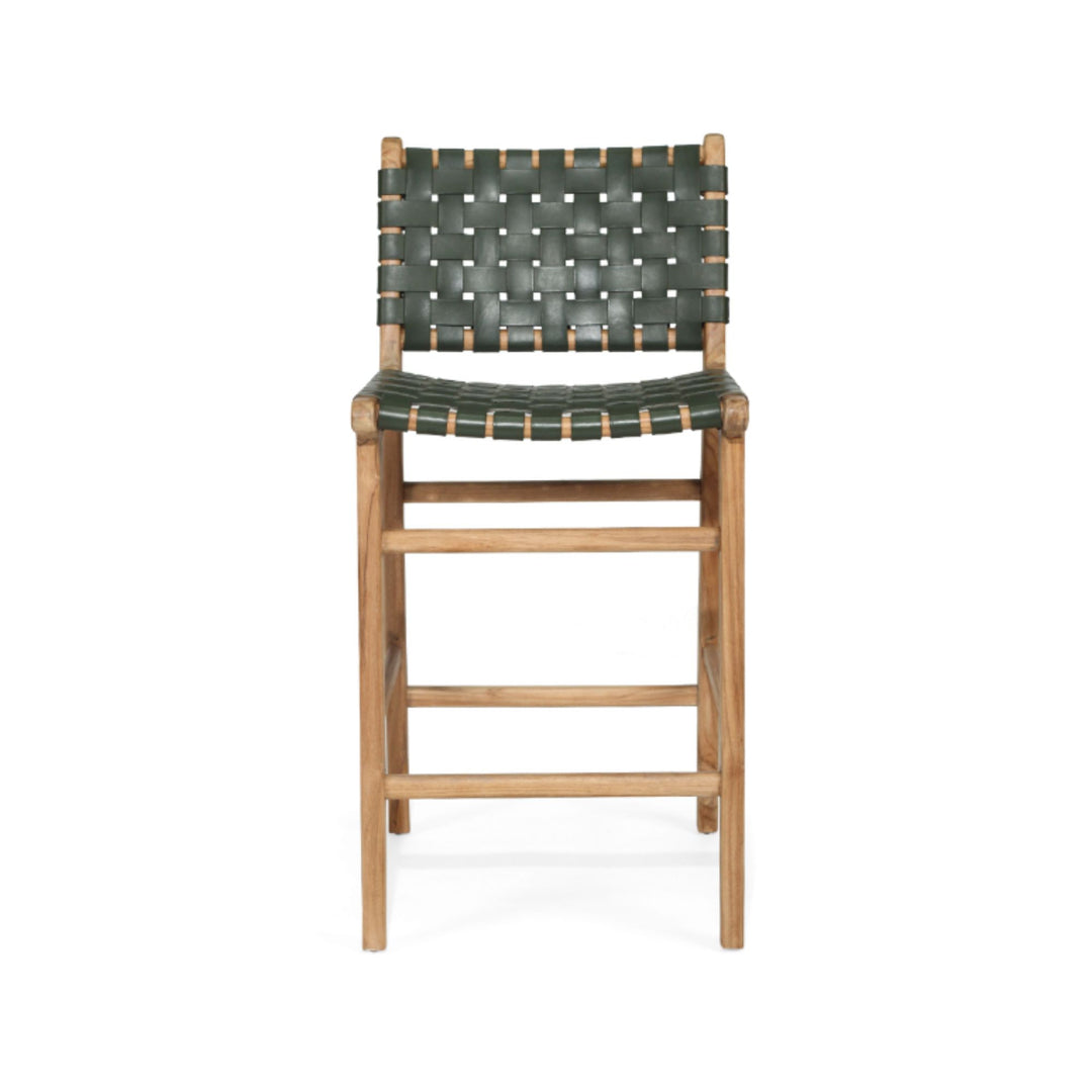 Karina Leather Counter Stool (Woven) Olive 65cm