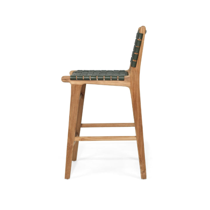 Karina Leather Counter Stool (Woven) Olive 65cm