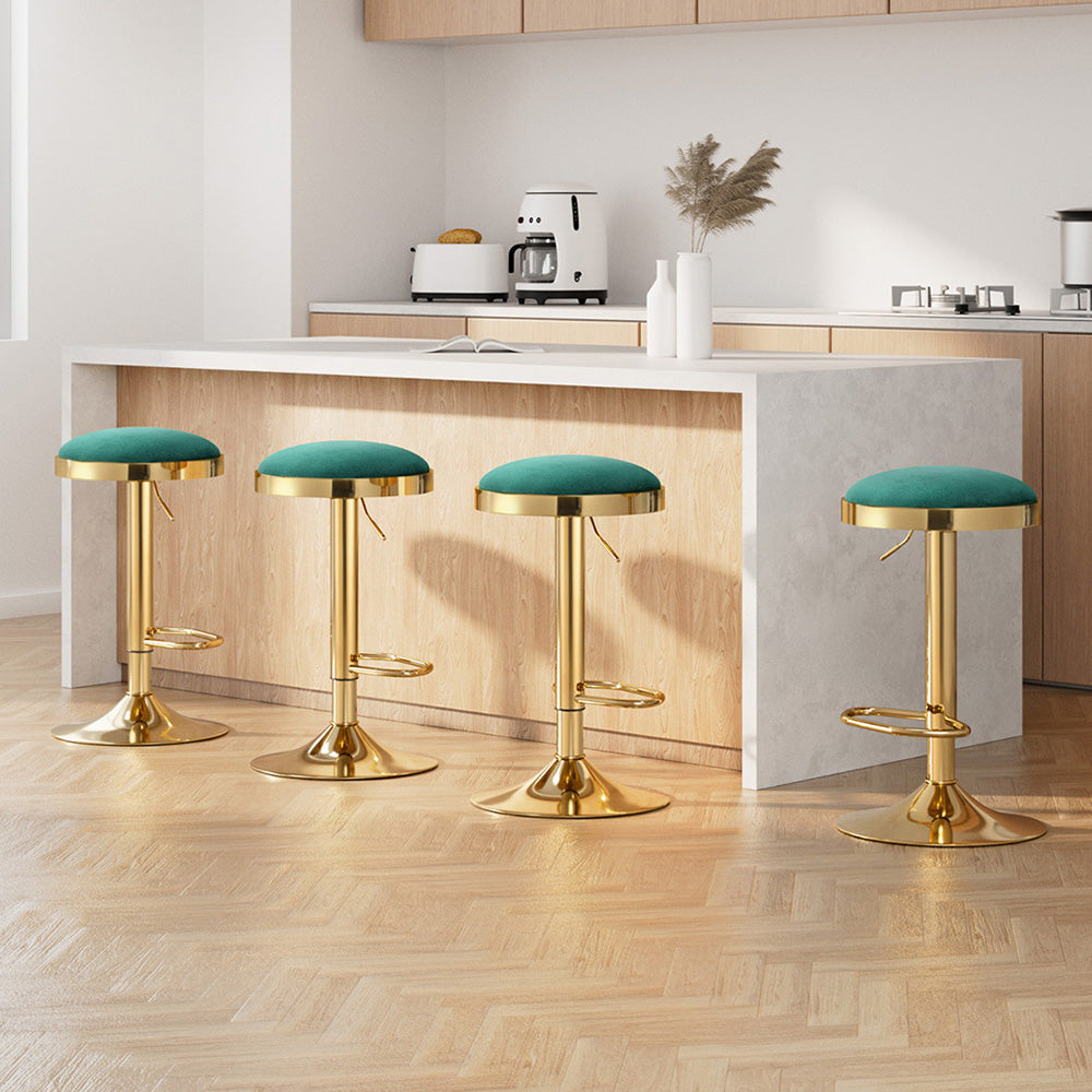 4x Artiss Bar Stools Kitchen Dining Chairs Velvet Padded Stool Green