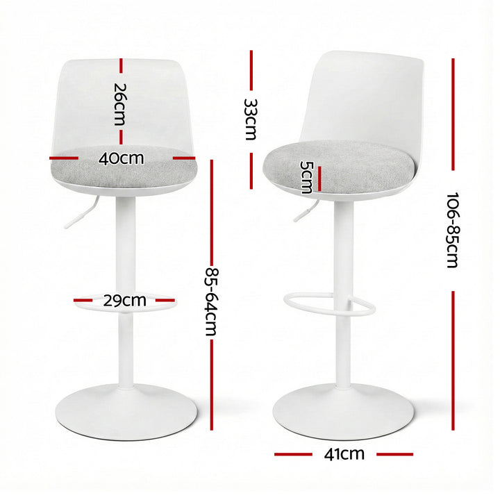 Artiss 2x Bar Stools Kitchen Swivel Gas Lift Counter Dining Chair Curved White