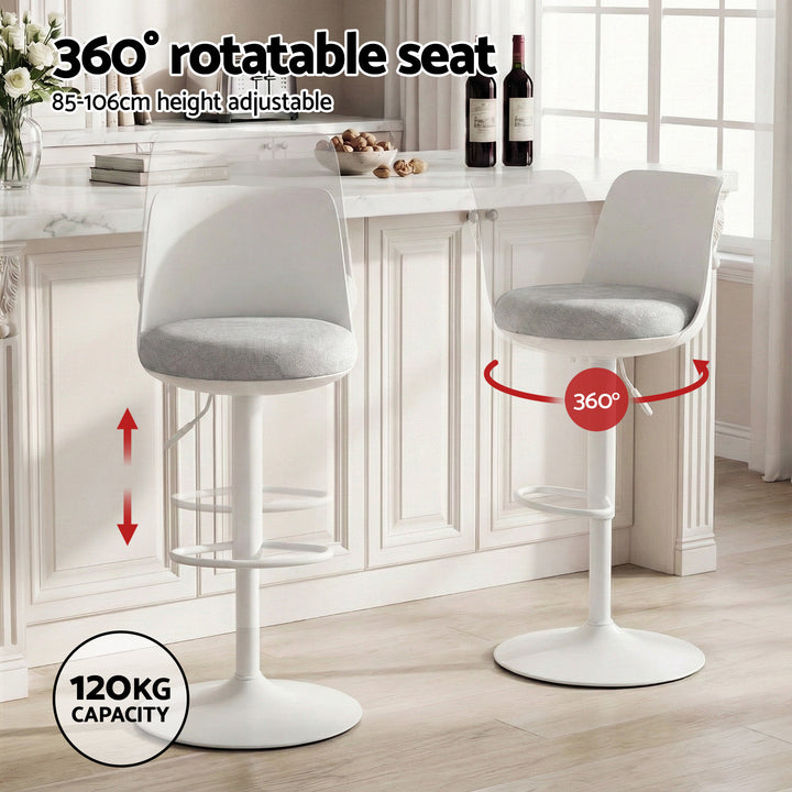 Artiss 2x Bar Stools Kitchen Swivel Gas Lift Counter Dining Chair Curved White