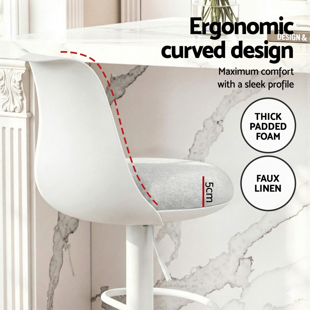 Artiss 2x Bar Stools Kitchen Swivel Gas Lift Counter Dining Chair Curved White