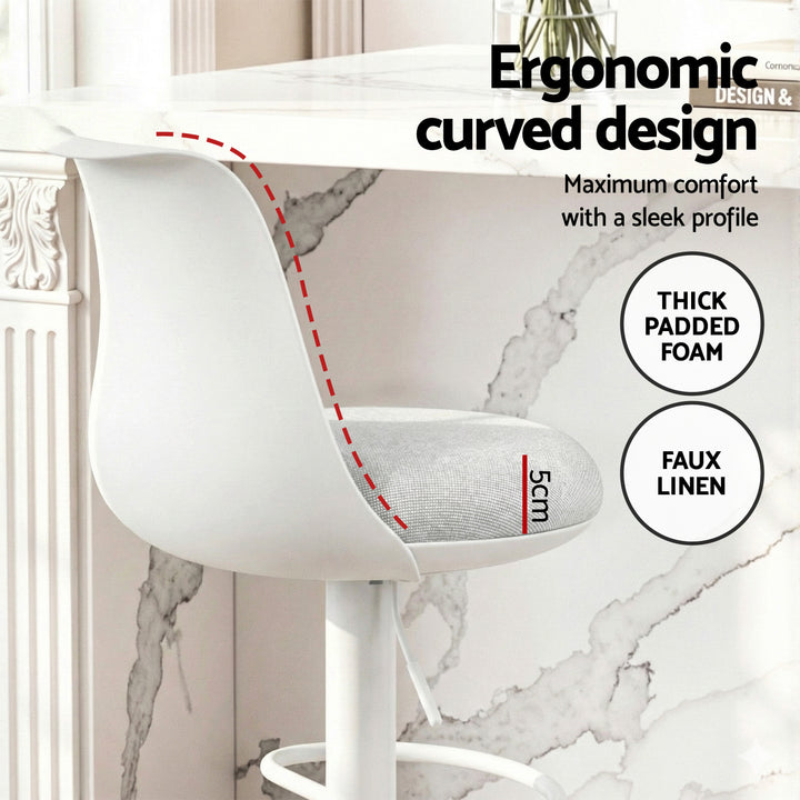 Artiss 2x Bar Stools Kitchen Swivel Gas Lift Counter Dining Chair Curved White