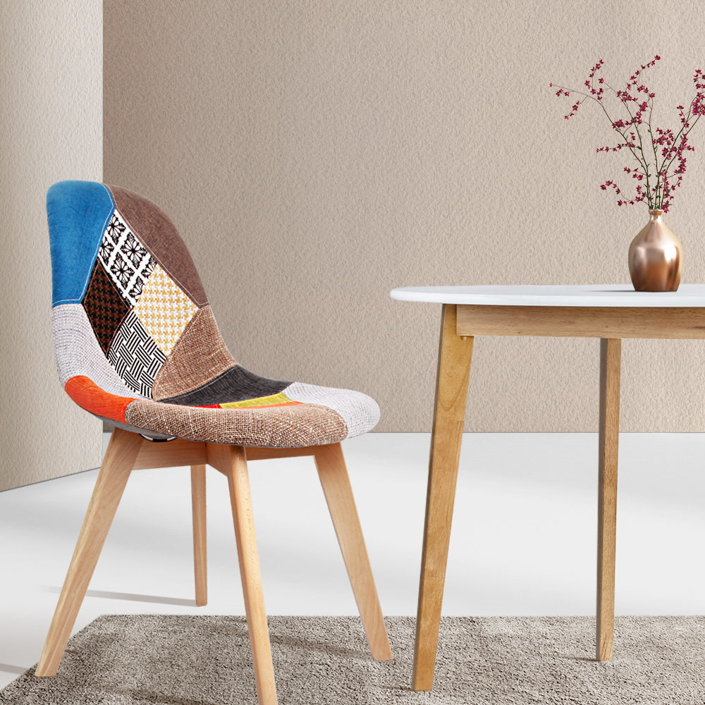 Artiss Fabric Kitchen Dining Chairs Retro (Set of 2) Multi-Colour