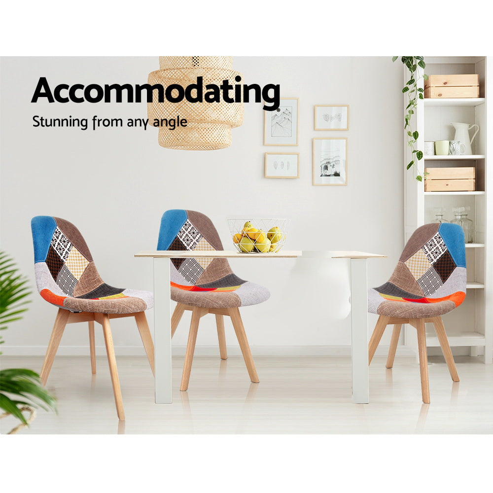 Artiss Fabric Kitchen Dining Chairs Retro (Set of 4) Multi-Colour