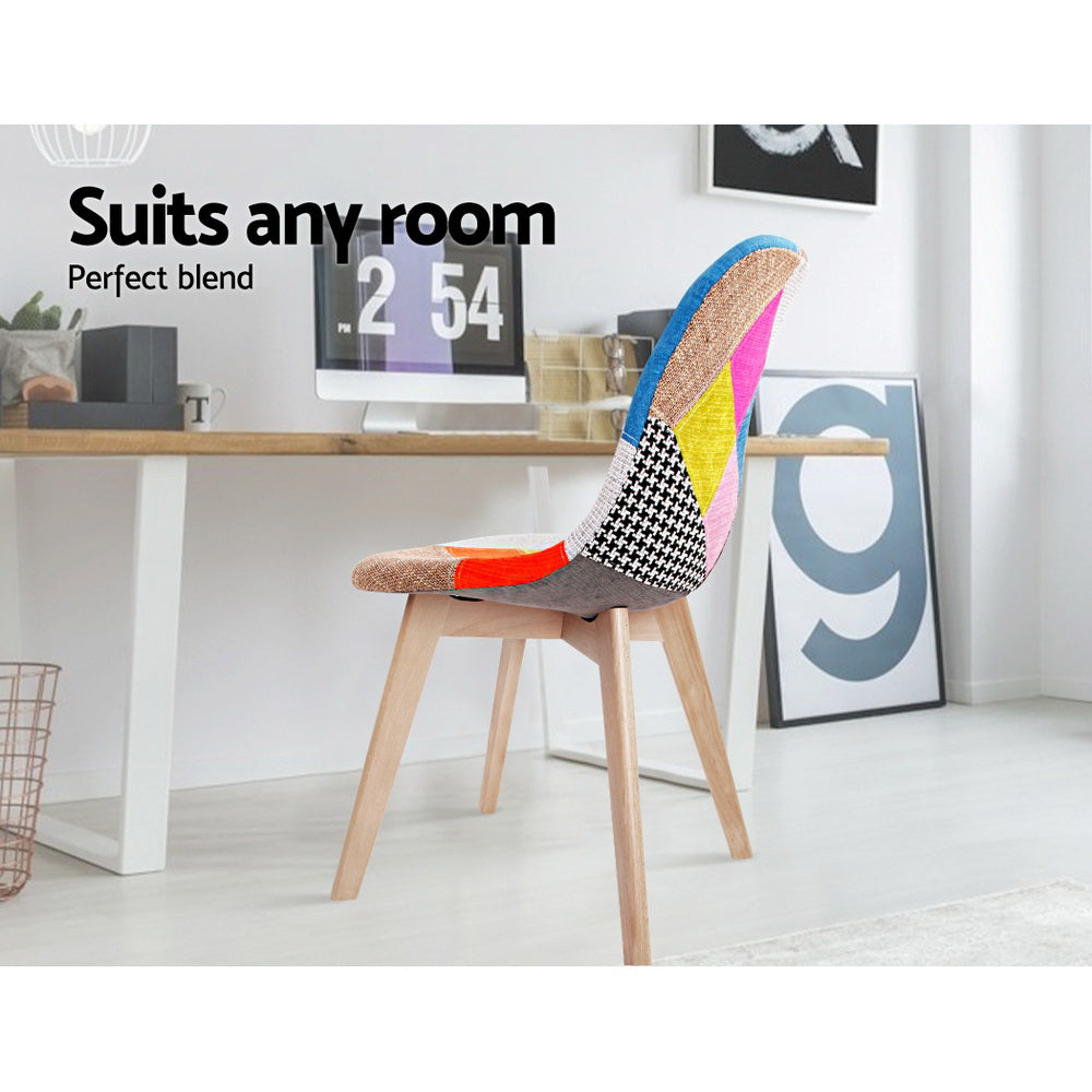 Artiss Fabric Kitchen Dining Chairs Retro (Set of 4) Multi-Colour