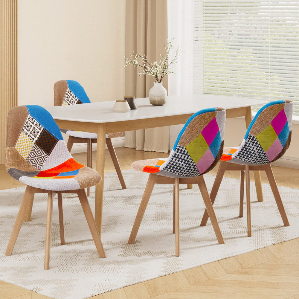 Artiss Fabric Kitchen Dining Chairs Retro (Set of 4) Multi-Colour