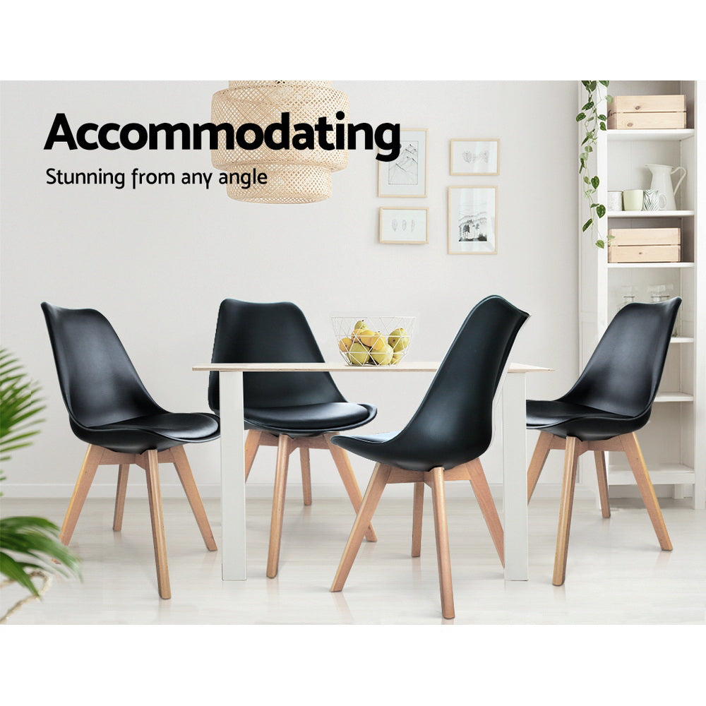 Artiss Leather Kitchen Dining Chairs Wooden (Set of 4) Black