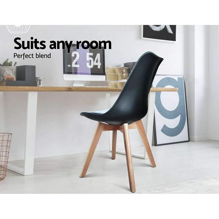 Artiss Leather Kitchen Dining Chairs Wooden (Set of 4) Black