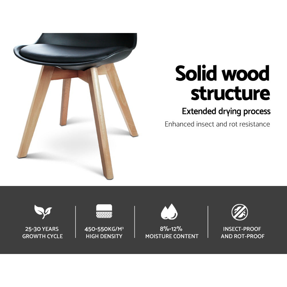 Artiss Leather Kitchen Dining Chairs Wooden (Set of 4) Black