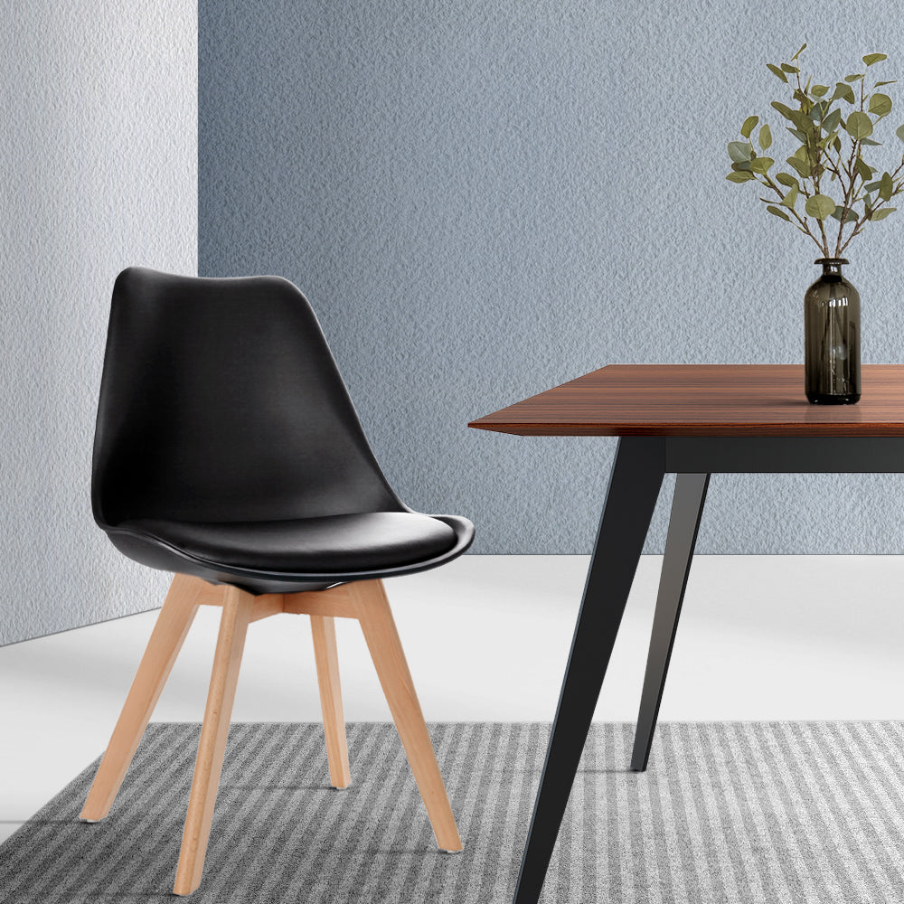 Artiss Leather Kitchen Dining Chairs Wooden (Set of 4) Black