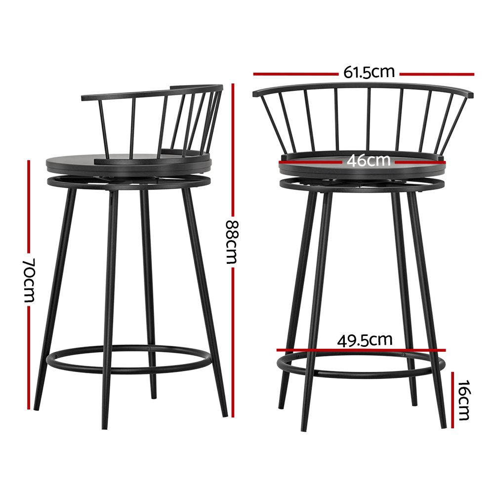Vanny Industrial Bar Stool Swivel (Set of 2) Black 70cm