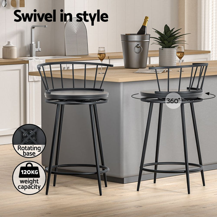 Vanny Industrial Bar Stool Swivel (Set of 2) Black 70cm