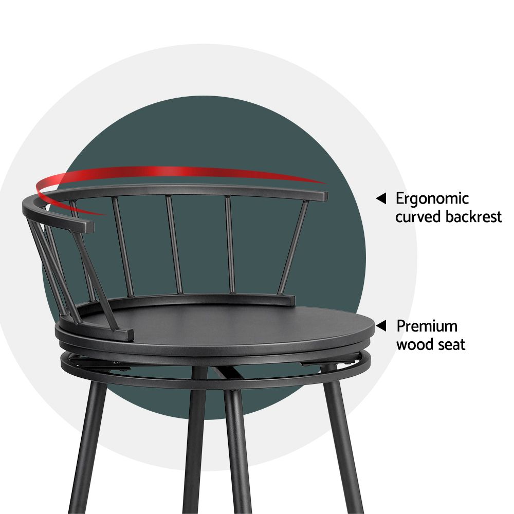 Vanny Industrial Bar Stool Swivel (Set of 2) Black 70cm
