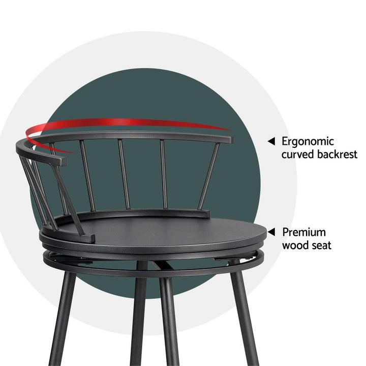 Vanny Industrial Bar Stool Swivel (Set of 2) Black 70cm