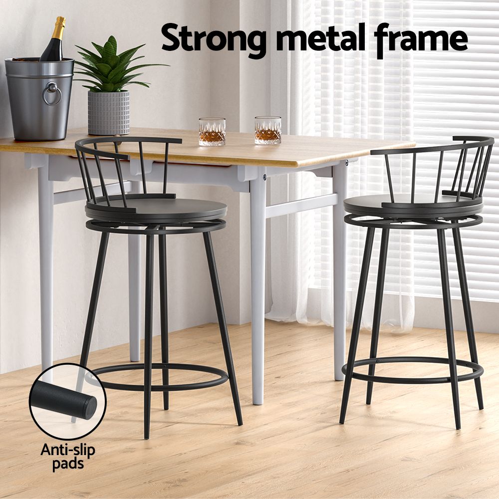 Vanny Industrial Bar Stool Swivel (Set of 2) Black 70cm