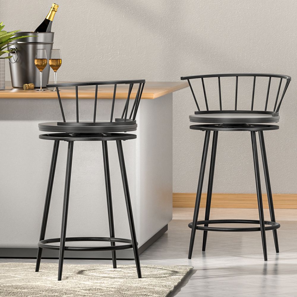Vanny Industrial Bar Stool Swivel (Set of 2) Black 70cm