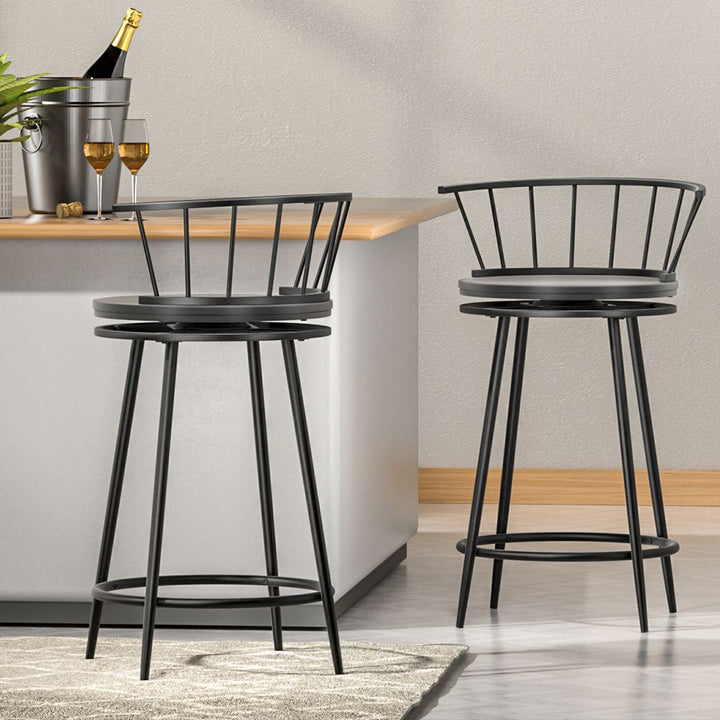 Vanny Industrial Bar Stool Swivel (Set of 2) Black 70cm