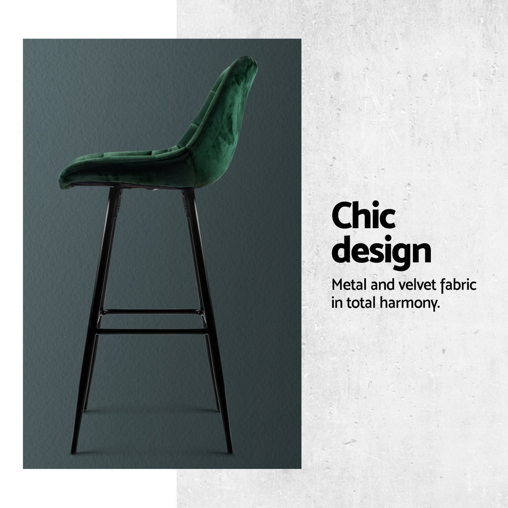 Audrey Velvet Fabric Bar Stool (Set of 4) Green 76cm