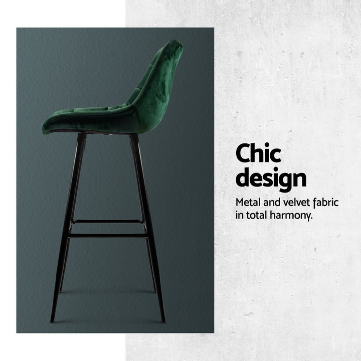 Audrey Velvet Fabric Bar Stool (Set of 4) Green 76cm