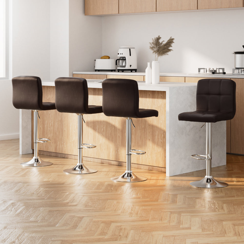 Noel Leather Bar Stool Swivel (Set of 4) Chocolate
