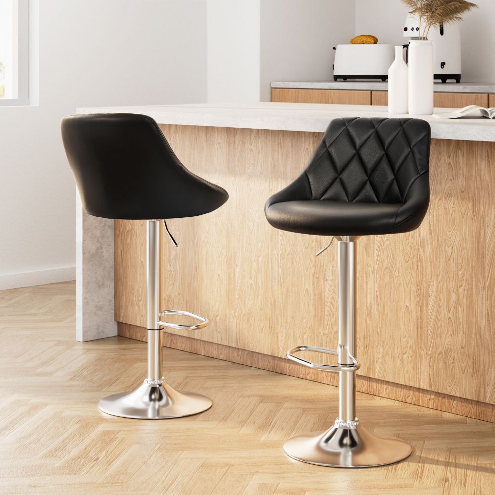 Elan Leather Bar Stool Swivel (Set of 2) Black