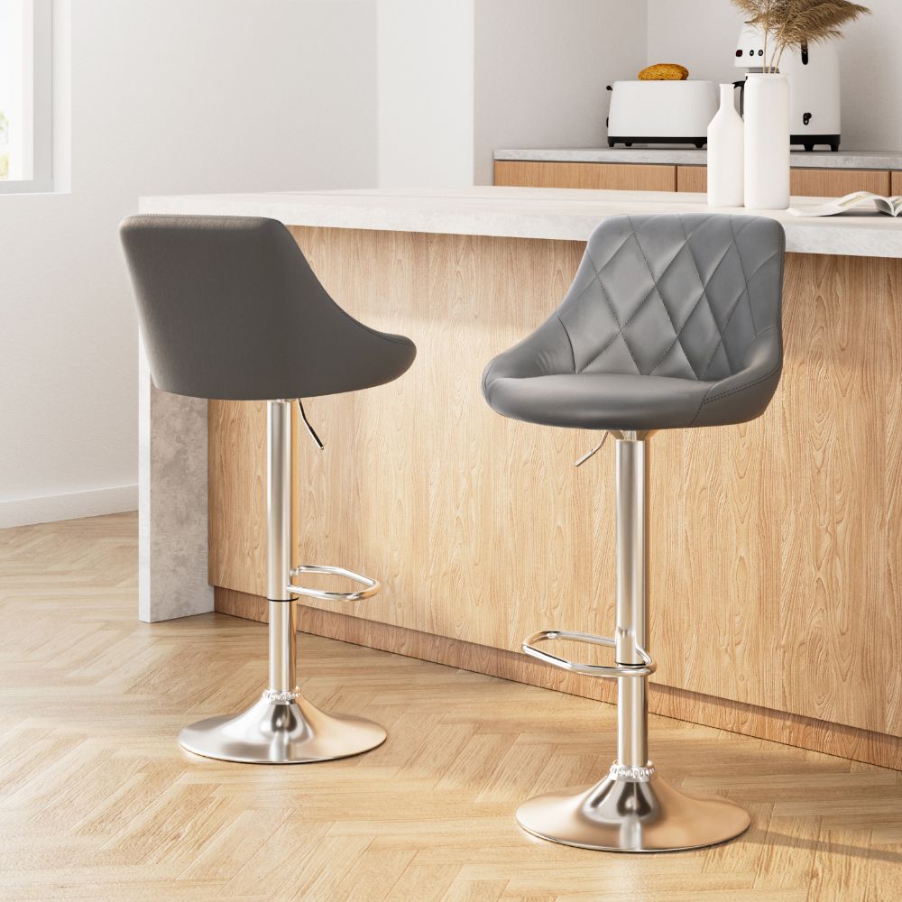 Elan Leather Bar Stool Swivel (Set of 2) Grey