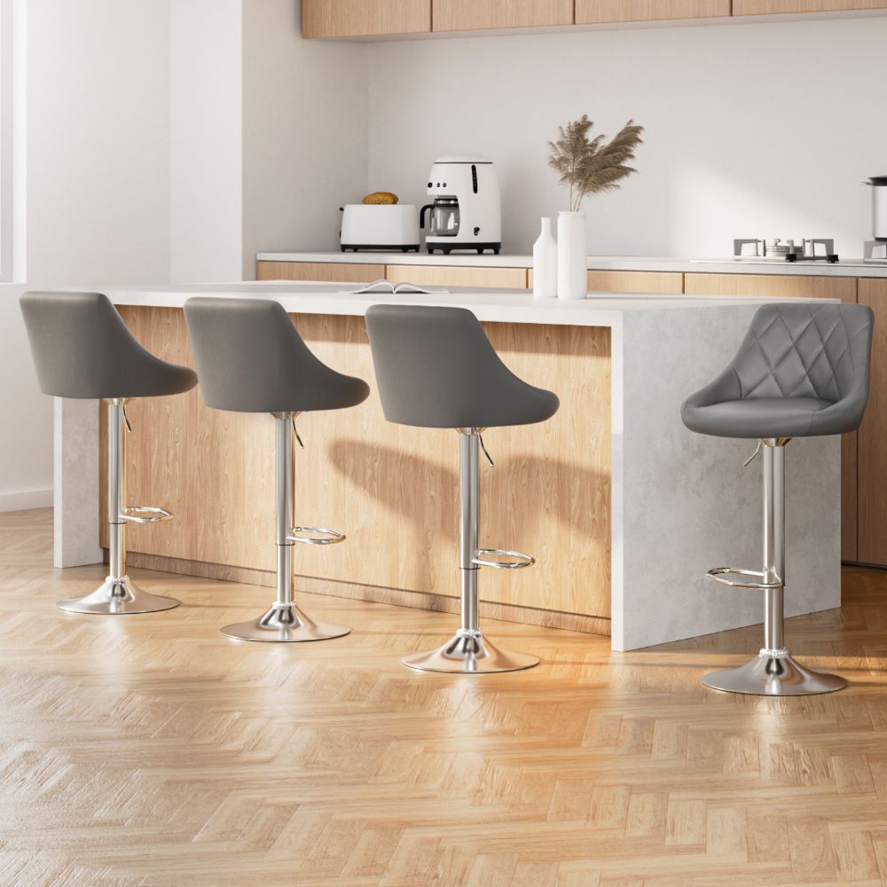 Elan Leather Bar Stool Swivel (Set of 4) Grey