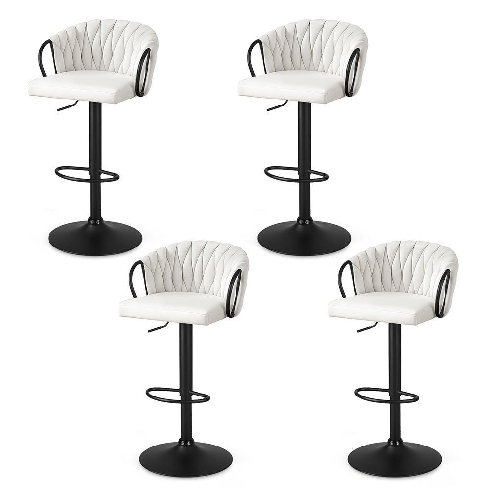 Artiss Bar Stool x4 Kitchen Dining Chair Counter Gaslift Woven Velvet Ivory