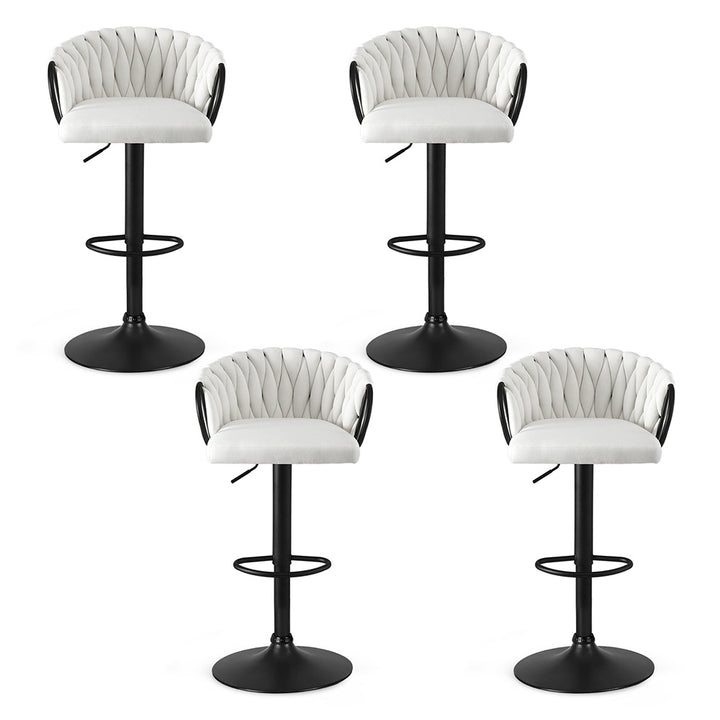 Artiss Bar Stool x4 Kitchen Dining Chair Counter Gaslift Woven Velvet Ivory