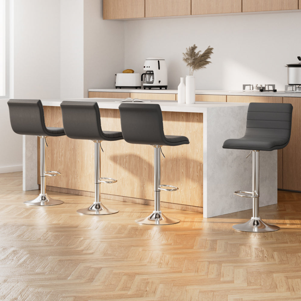 Arne Leather Bar Stool Swivel (Set of 4) Grey