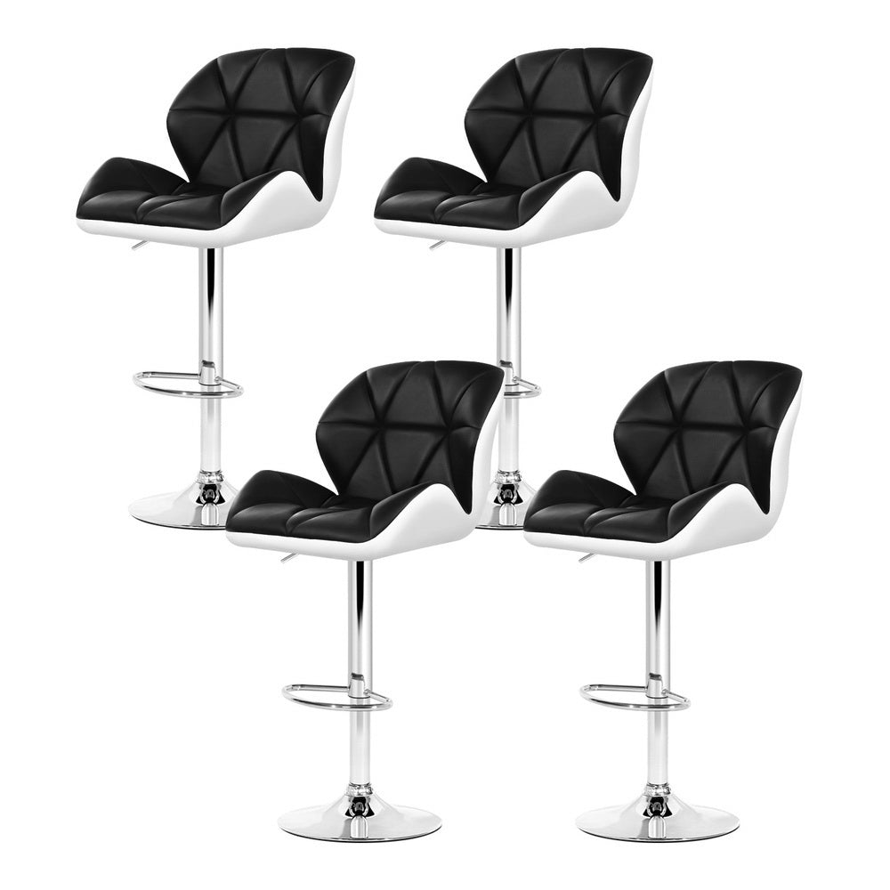 Jorn Leather Bar Stool Swivel (Set of 4) Black & White