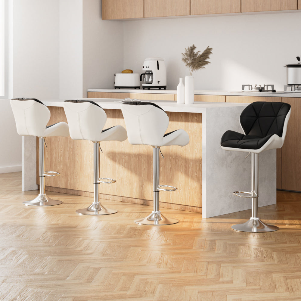 Jorn Leather Bar Stool Swivel (Set of 4) Black & White
