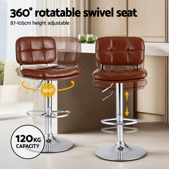 Artiss 2x Bar Stools Kitchen Swivel Gas Lift Counter Chair Tuft PU Leather Brown