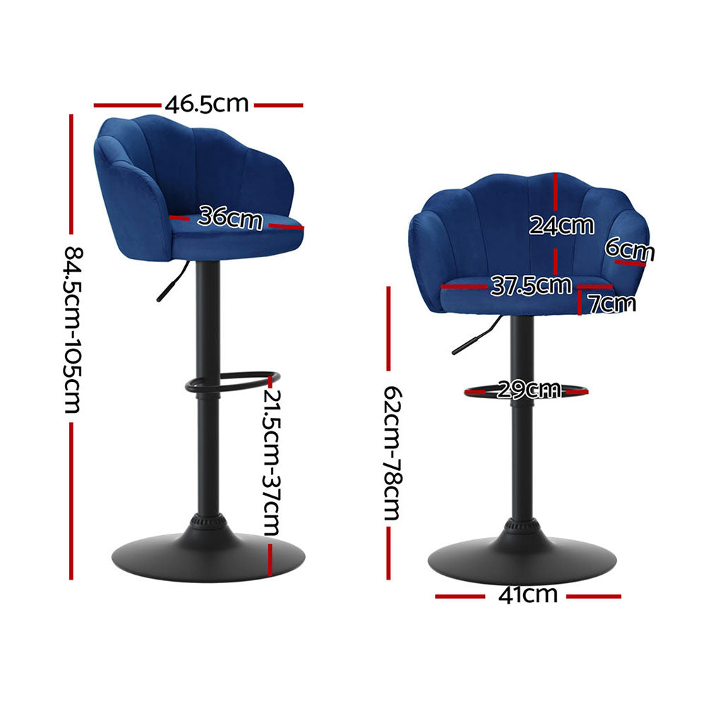 Daphne Velvet Fabric Bar Stool (Set of 4) Blue