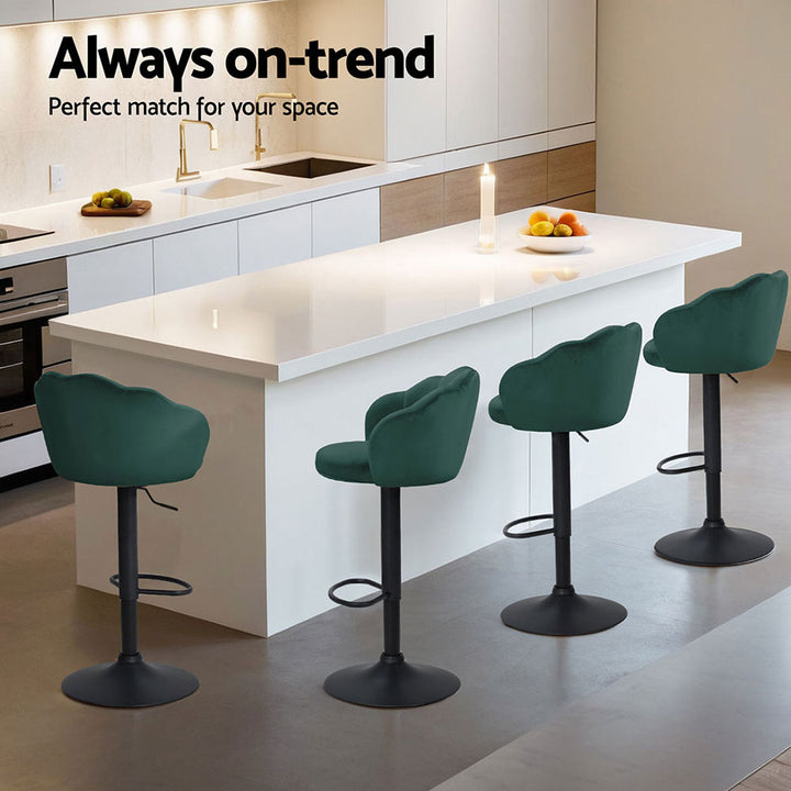 Daphne Velvet Fabric Bar Stool (Set of 4) Green