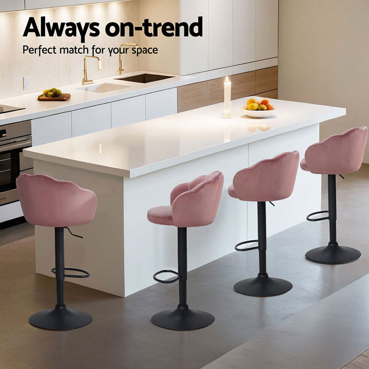 Daphne Velvet Fabric Bar Stool (Set of 4) Pink