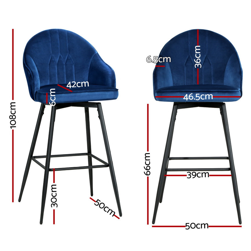 Wilma Velvet Fabric Bar Stool (Set of 4) Blue 72cm