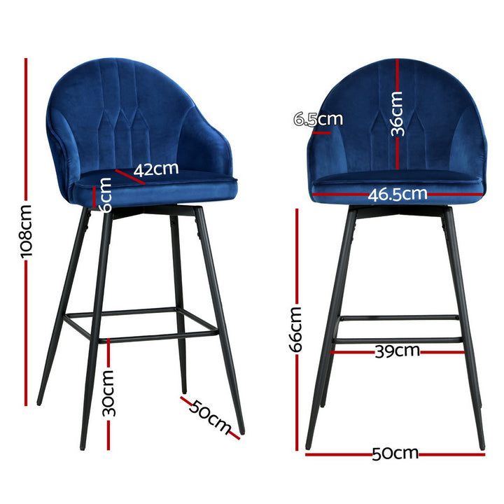 Wilma Velvet Fabric Bar Stool (Set of 4) Blue 72cm