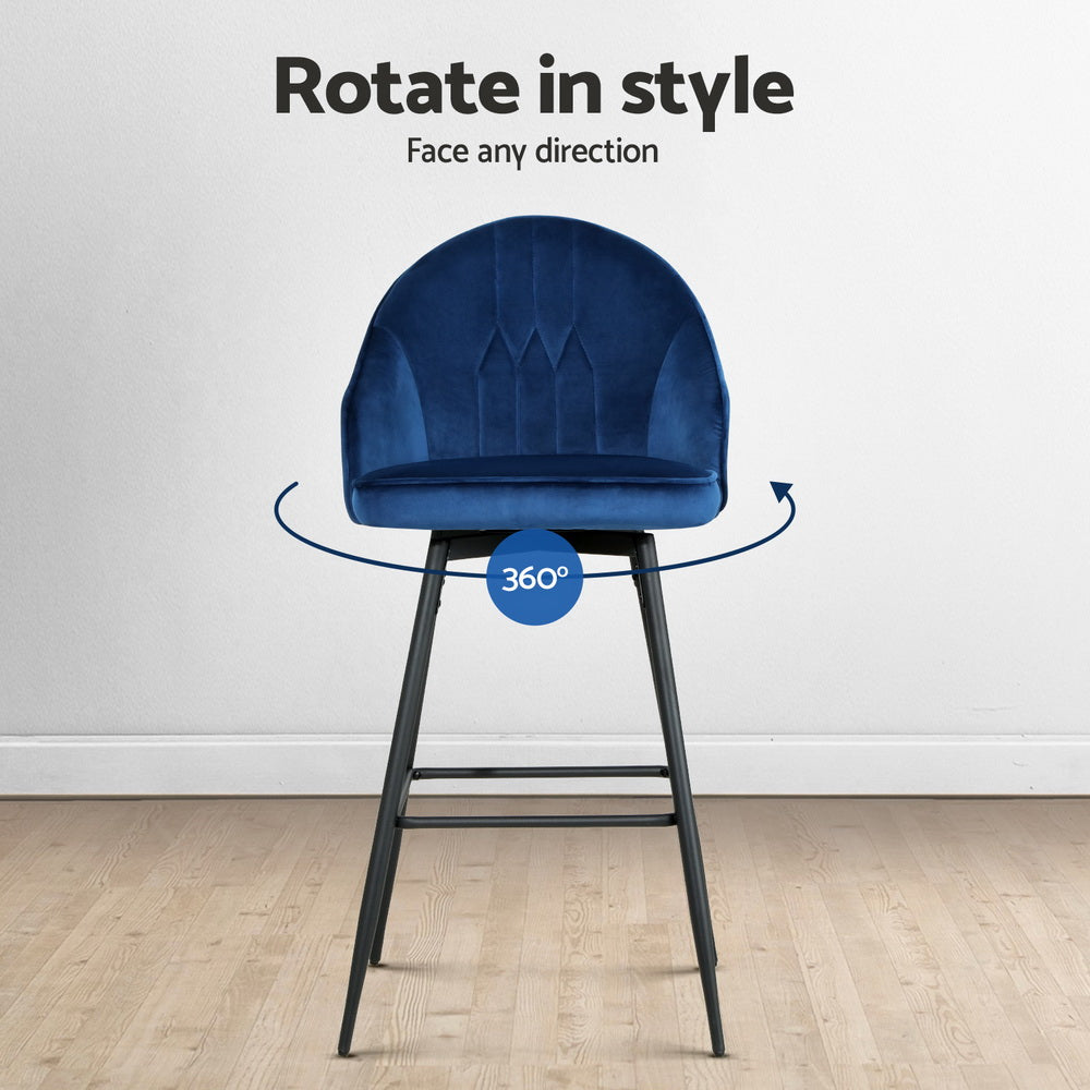 Wilma Velvet Fabric Bar Stool (Set of 4) Blue 72cm