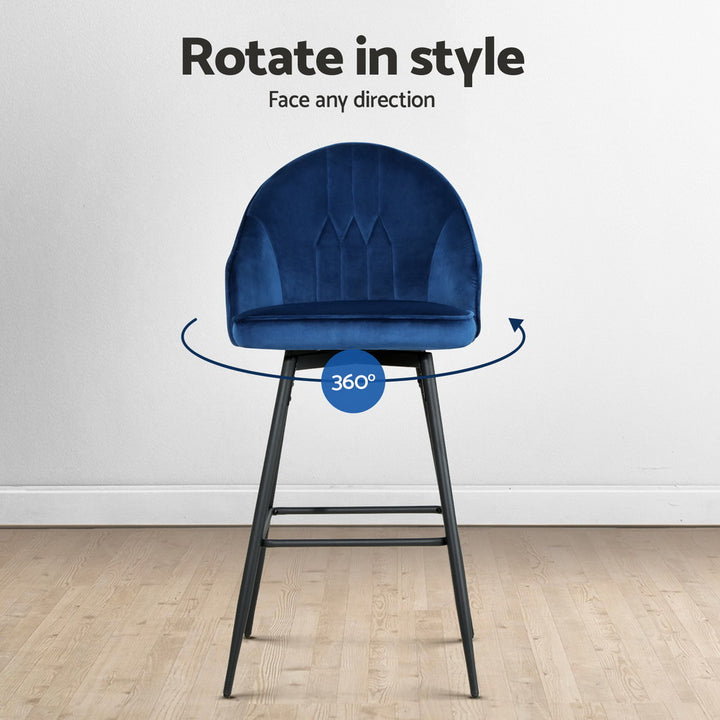 Wilma Velvet Fabric Bar Stool (Set of 4) Blue 72cm
