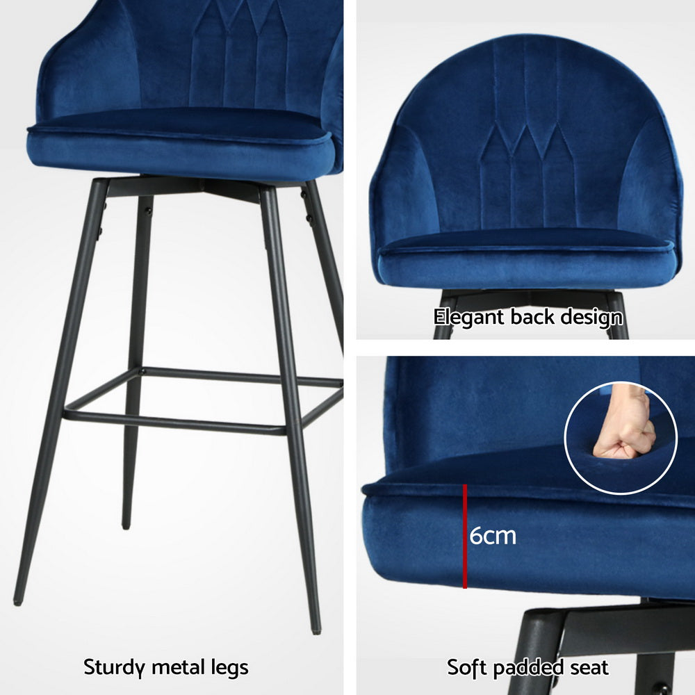 Wilma Velvet Fabric Bar Stool (Set of 4) Blue 72cm
