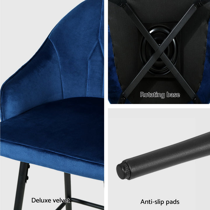 Wilma Velvet Fabric Bar Stool (Set of 4) Blue 72cm