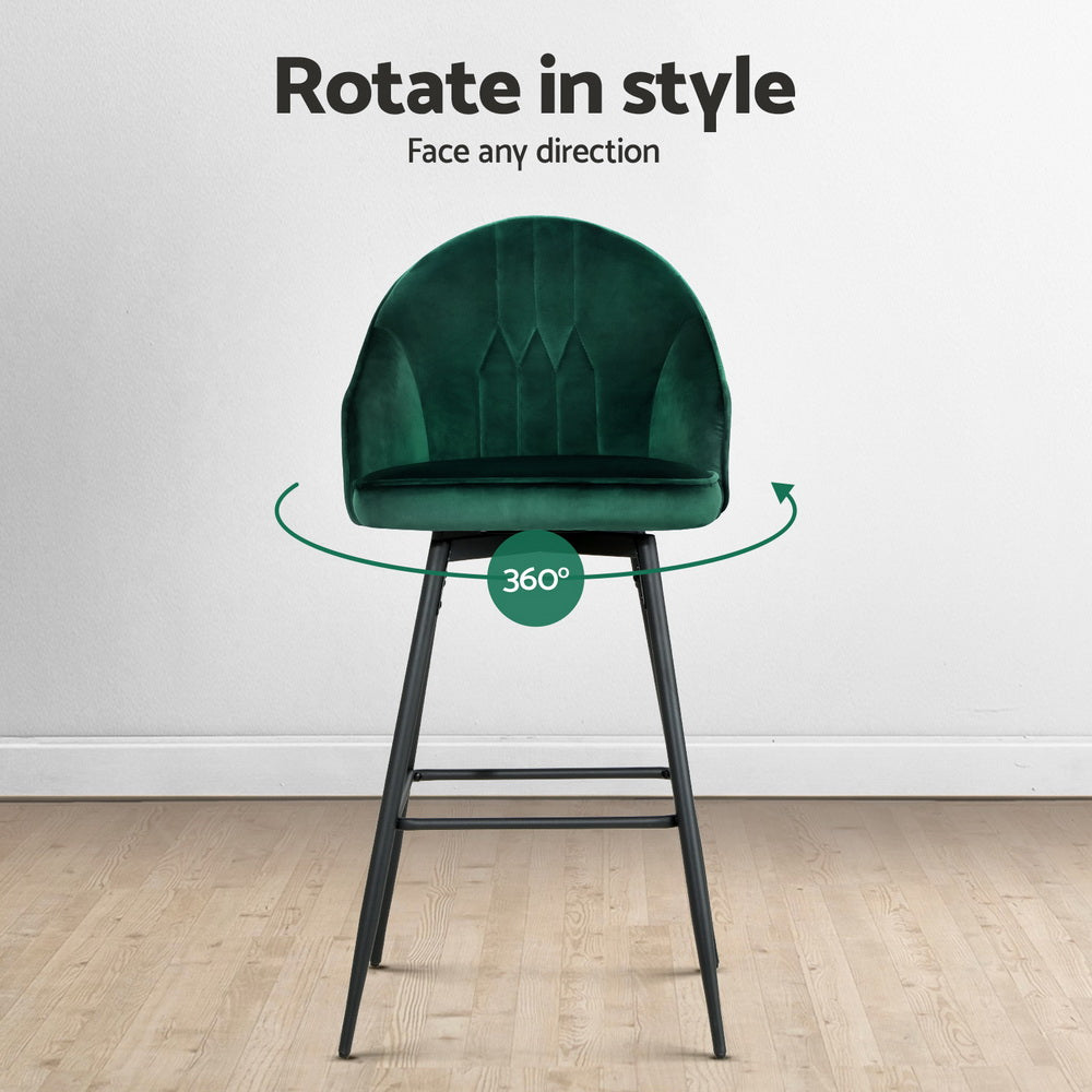 Wilma Velvet Fabric Bar Stool (Set of 4) Green 72cm